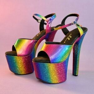 Rainbow Glitter Platform Heels Ellie